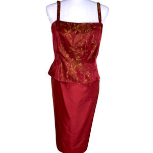 DANA BUCHMAN Silk Brocade Corset Top Pencil Skirt-Paprika - Size 8